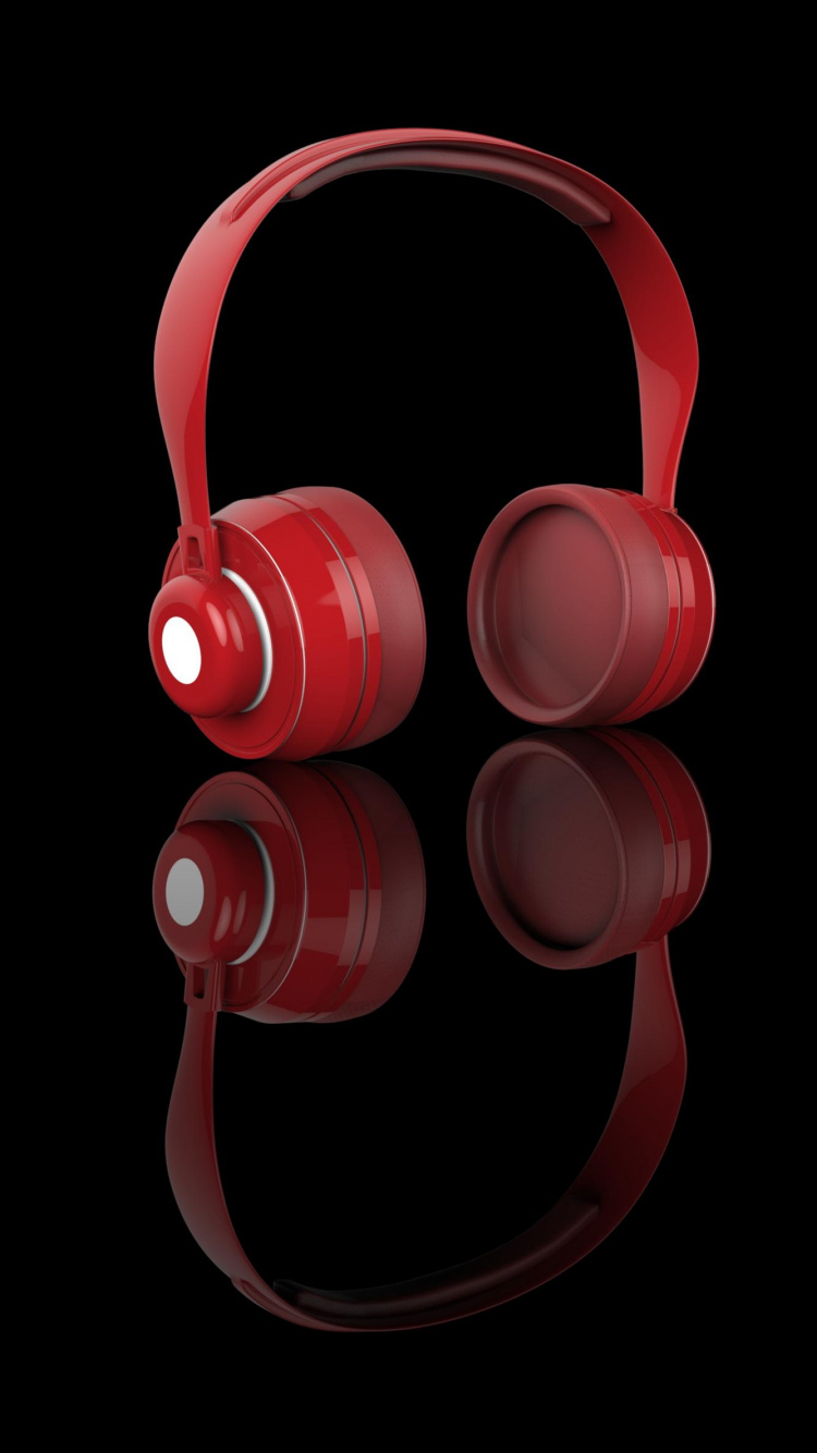 Обои наушники, аудиосигнал, красный цвет, звуковое оборудование, гаджет в разрешении 750x1334