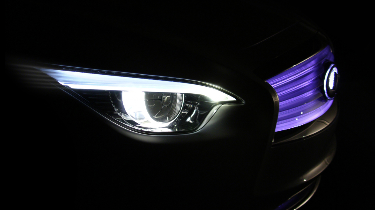 Обои Infiniti, авто, фара, автомобильное освещение, свет в разрешении 1280x720