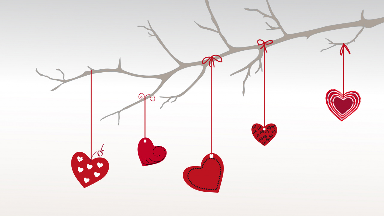 Обои День Святого Валентина, сердце, красный цвет, ветвь, любовь в разрешении 1280x720