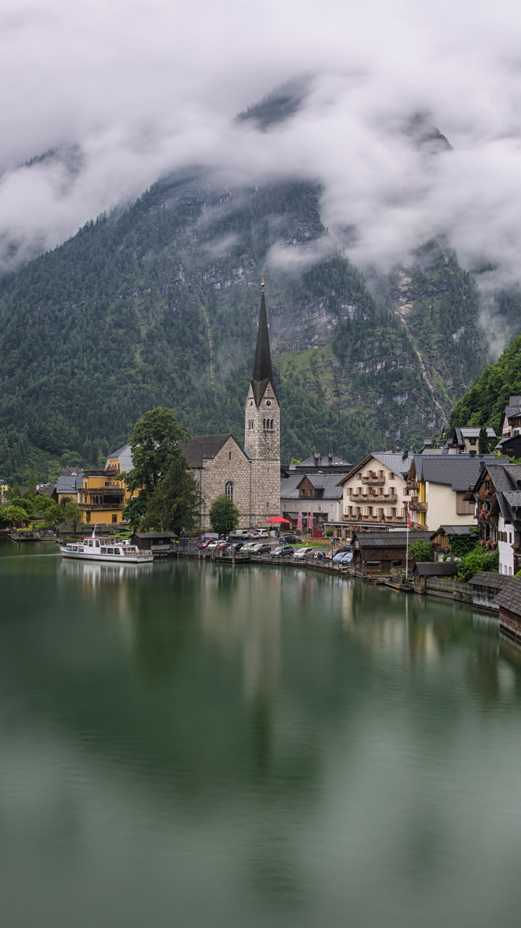 Обои гальштат, озеро, природа, горная деревня, гора в разрешении 750x1334