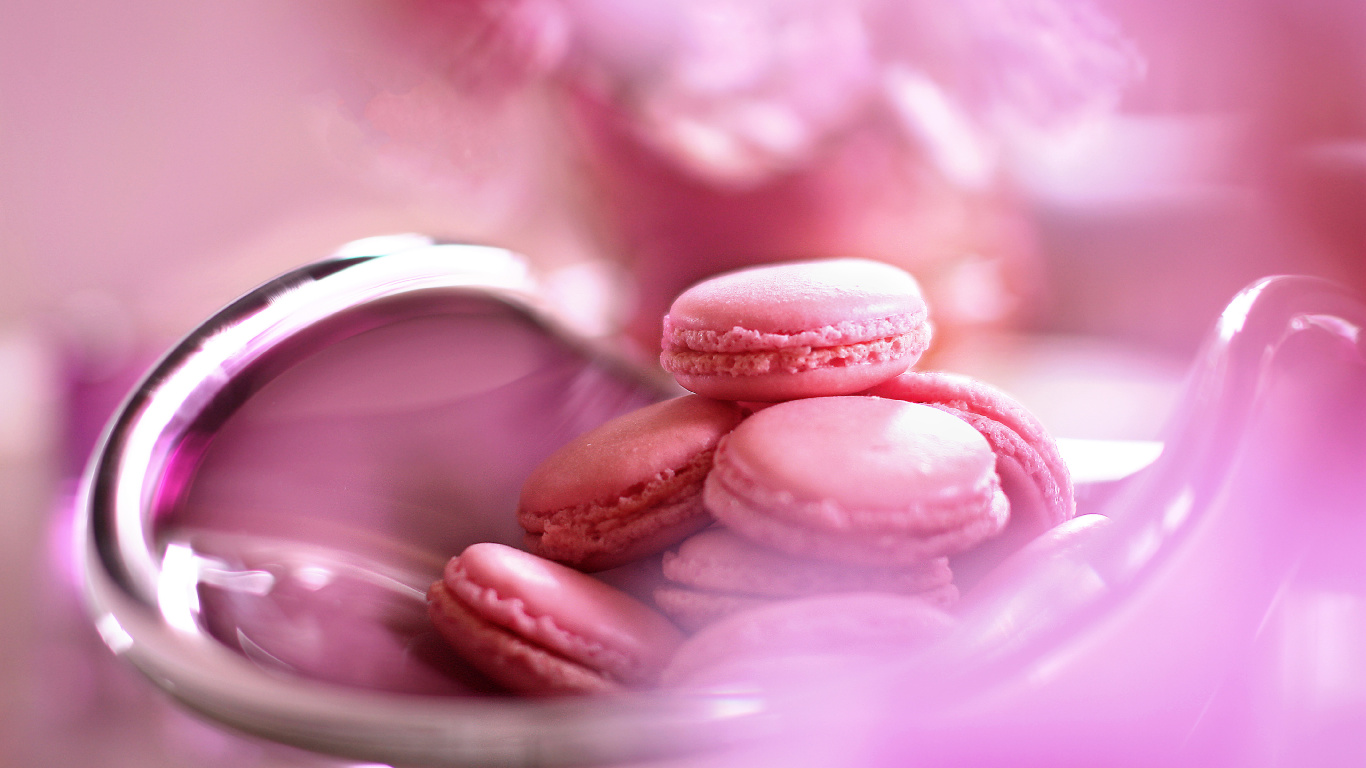 Обои миндальное печенье, Капкейк, крем, макарон, розовый в разрешении 1366x768