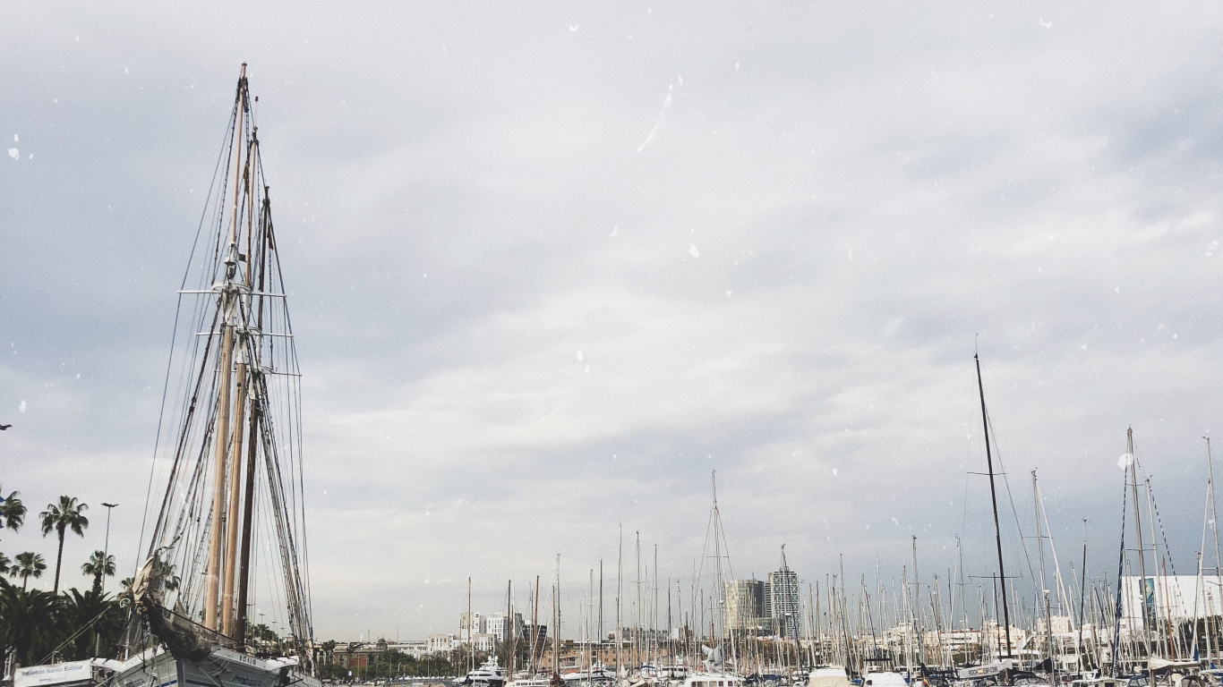 Обои Марина, мачта, лодка, парусная шлюпка, шхуна в разрешении 1366x768