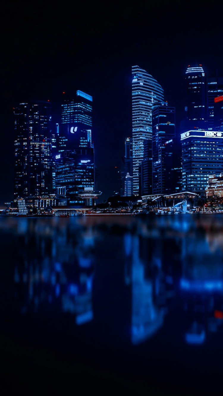 Обои город, городской пейзаж, метрополия, городской район, ночь в разрешении 750x1334