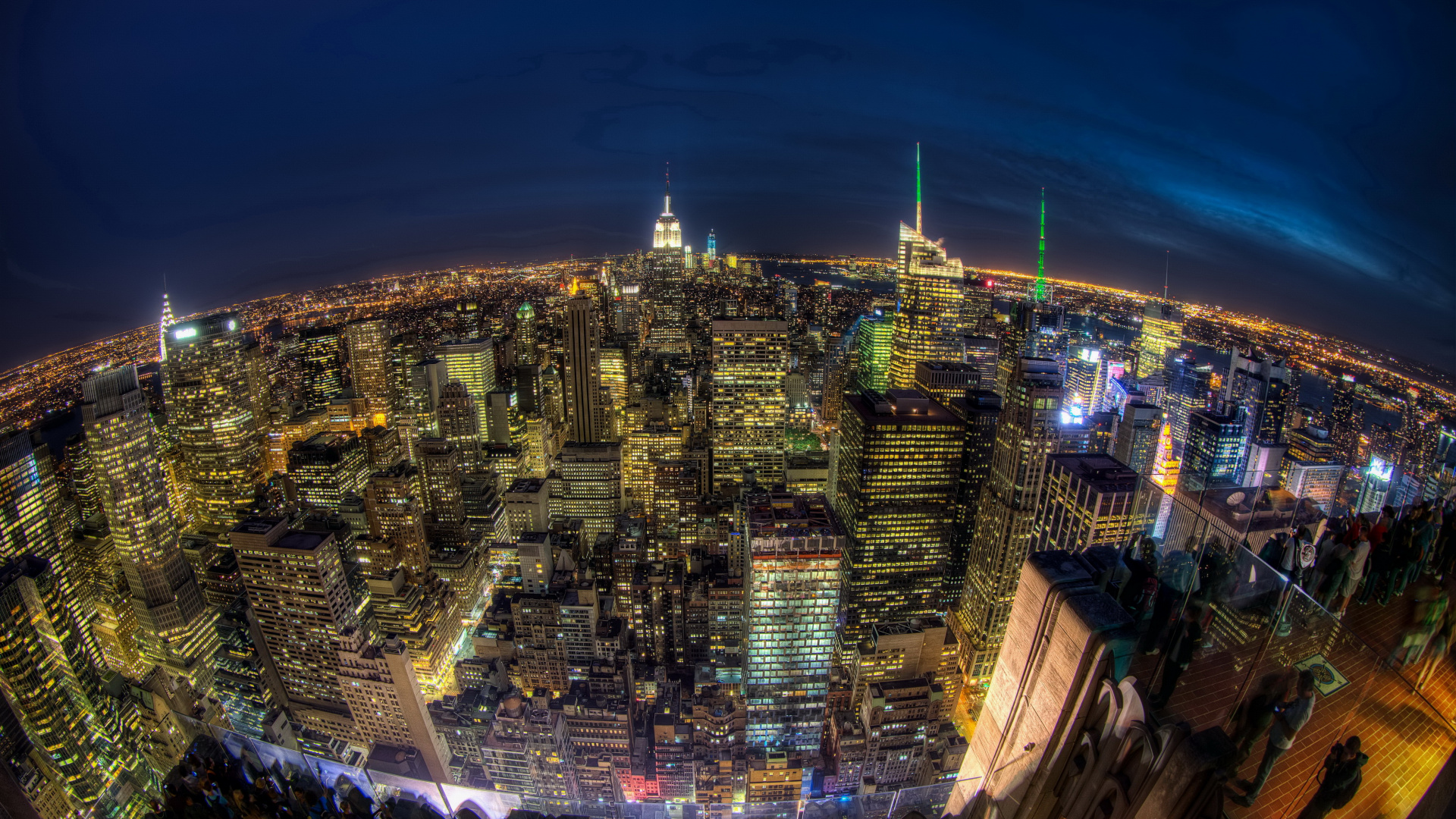 Обои Нью-Йорк, Вершина скалы, ночь, ориентир, городской пейзаж в разрешении 1920x1080