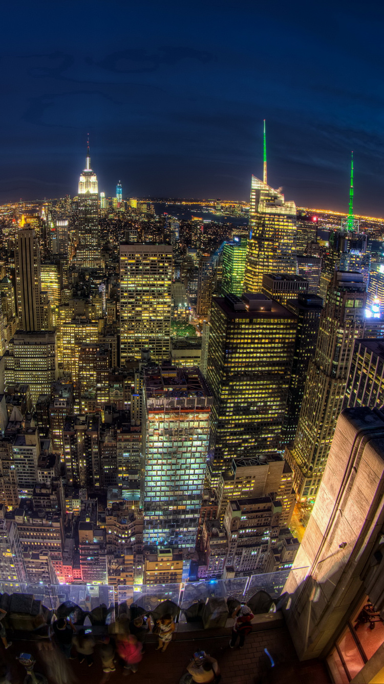 Обои Нью-Йорк, Вершина скалы, ночь, ориентир, городской пейзаж в разрешении 750x1334