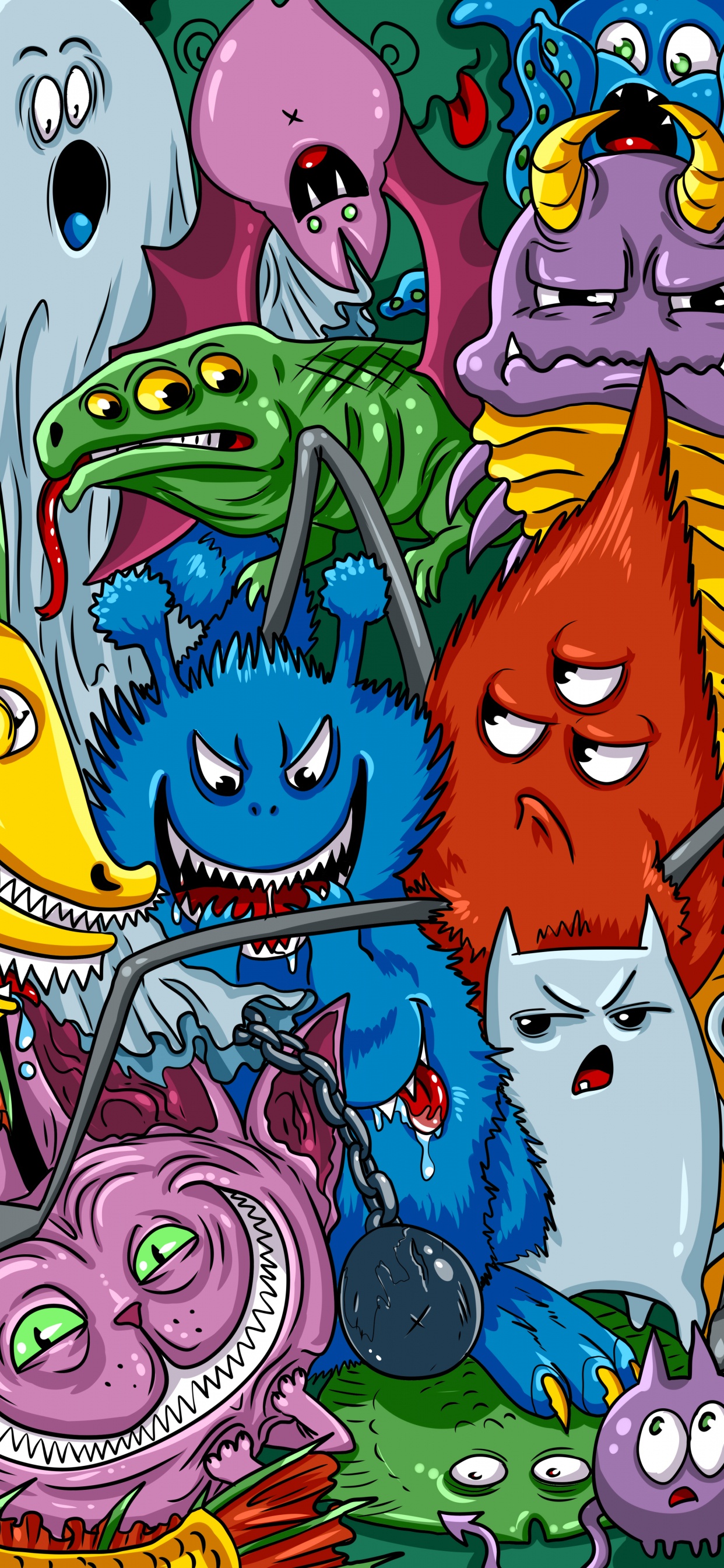 Обои мультфильм, зеленый, пурпур, розовый, арт в разрешении 1242x2688