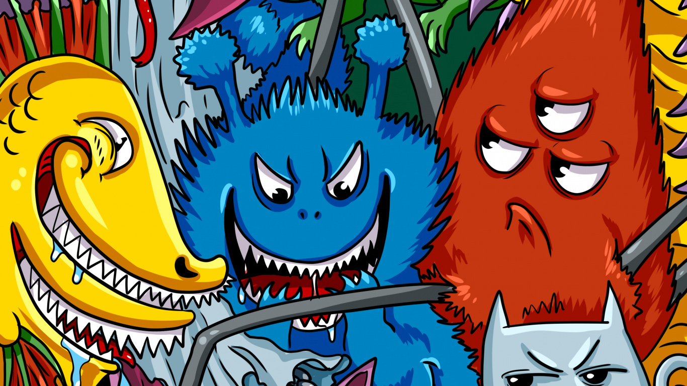 Обои мультфильм, зеленый, пурпур, розовый, арт в разрешении 1366x768