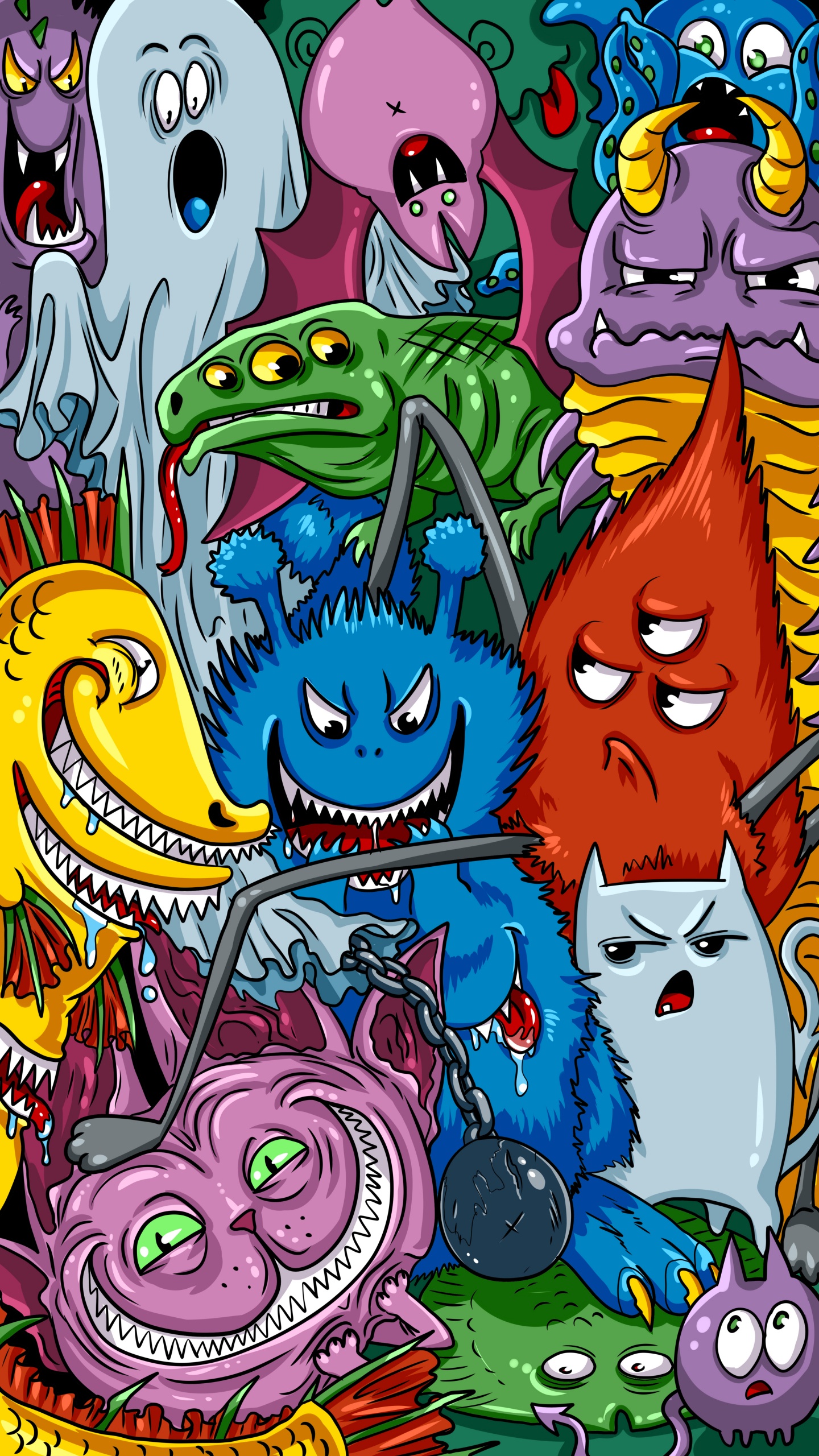 Обои мультфильм, зеленый, пурпур, розовый, арт в разрешении 1440x2560