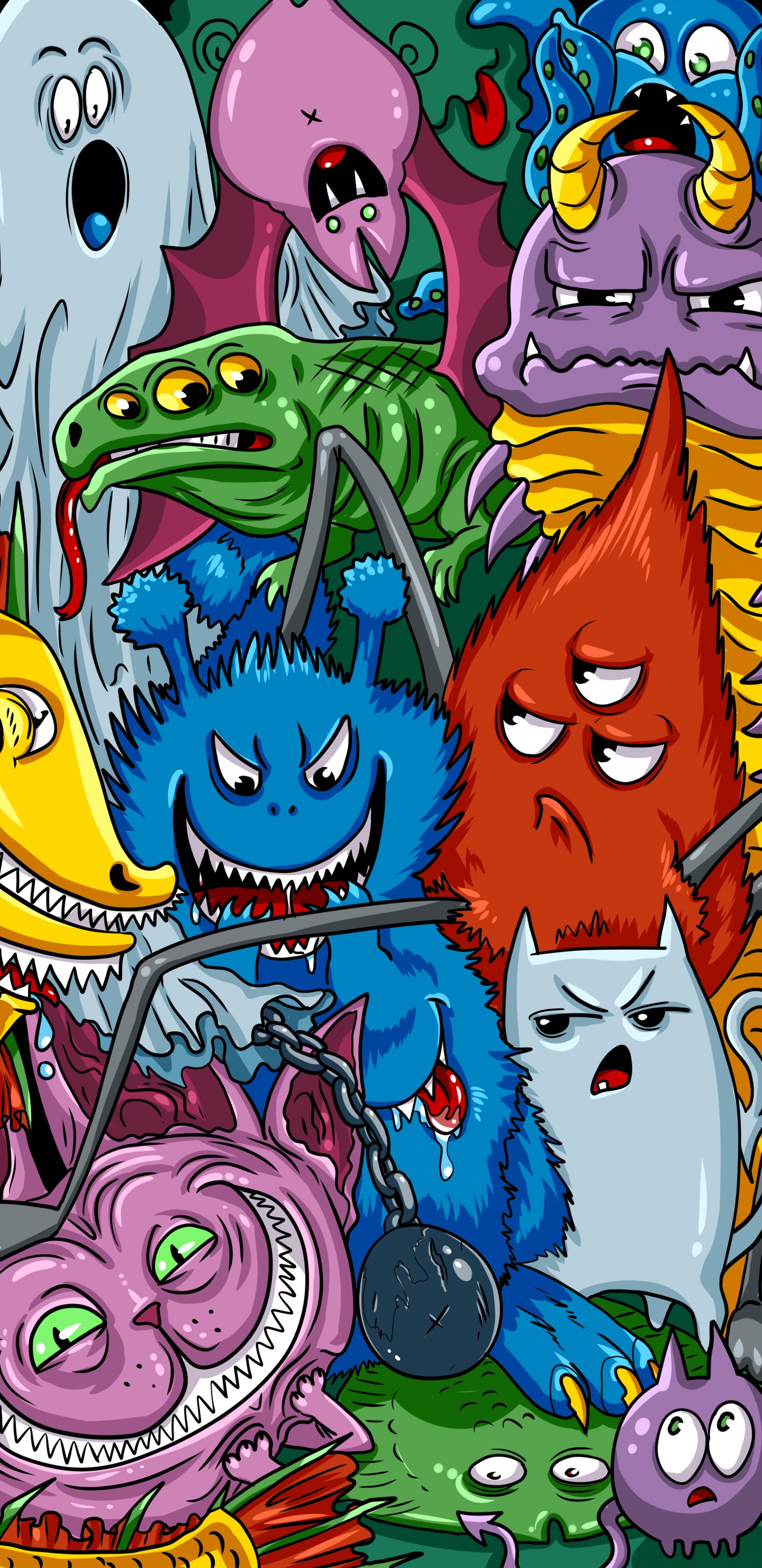 Обои мультфильм, зеленый, пурпур, розовый, арт в разрешении 1440x2960