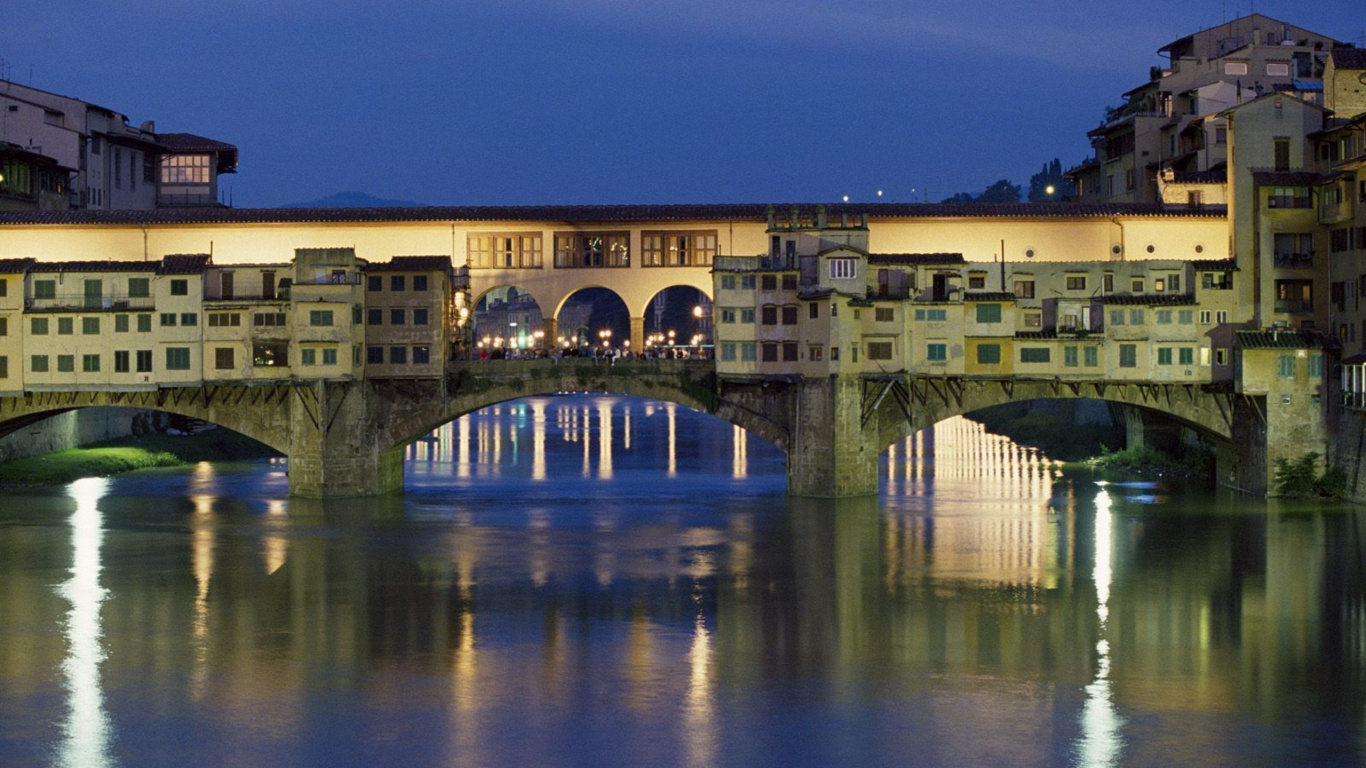 Обои мост, Арно, отражение, арочный мостик, реки в разрешении 1366x768