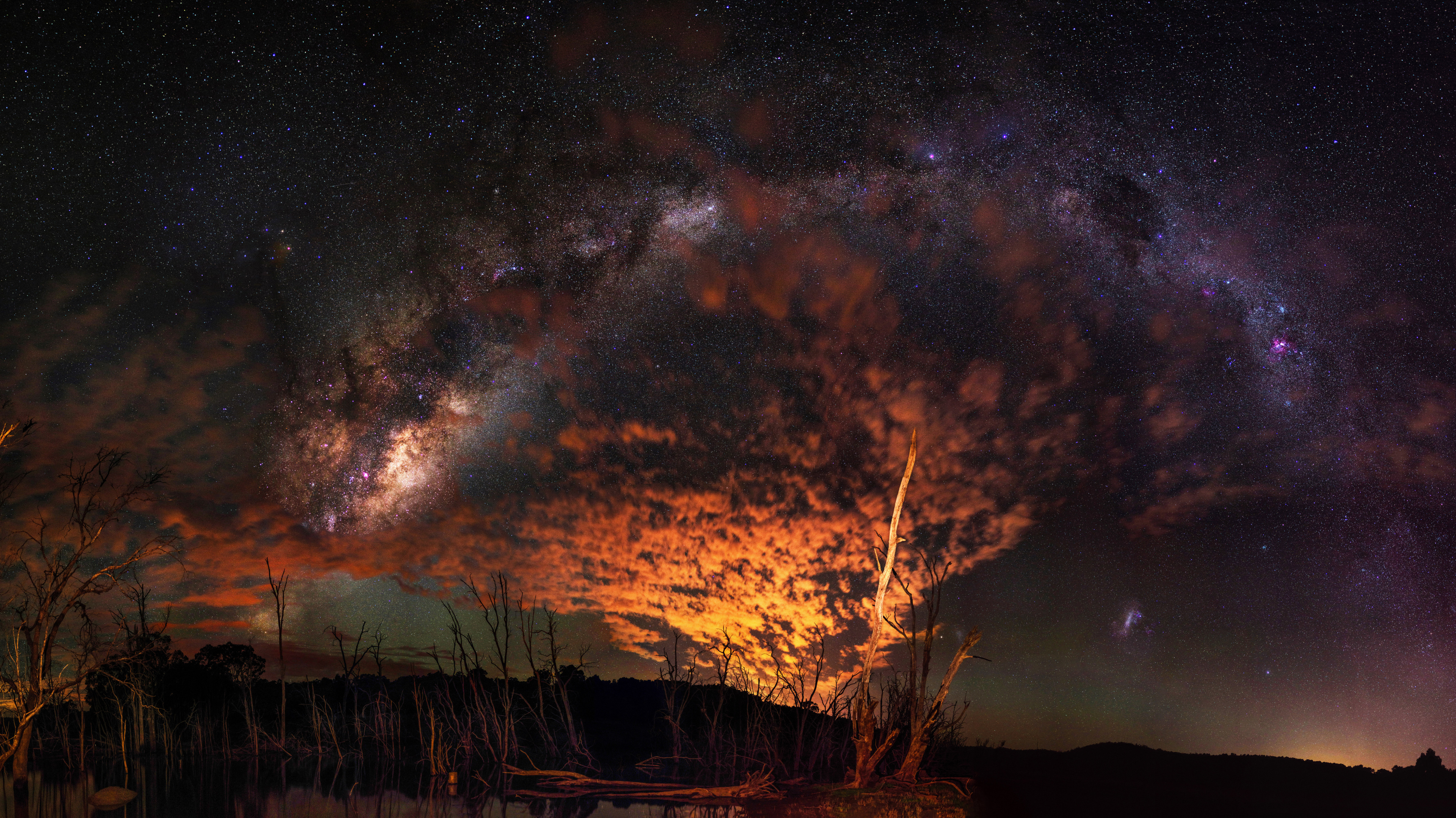 Обои природа, ночь, атмосфера, облако, пожар в разрешении 3840x2160