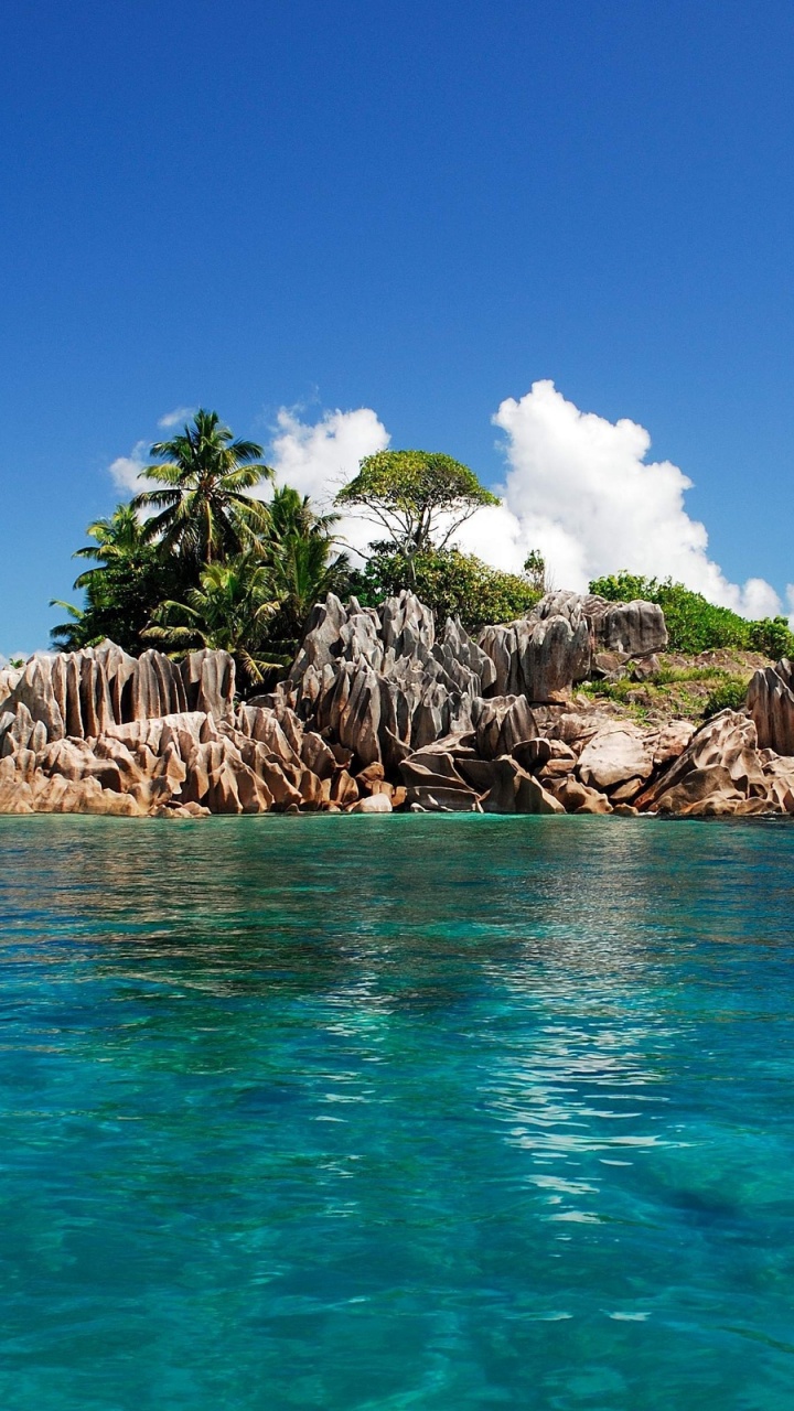 Обои Остров, море, тропическая зона, прибрежные и океанические рельефы, островок в разрешении 720x1280