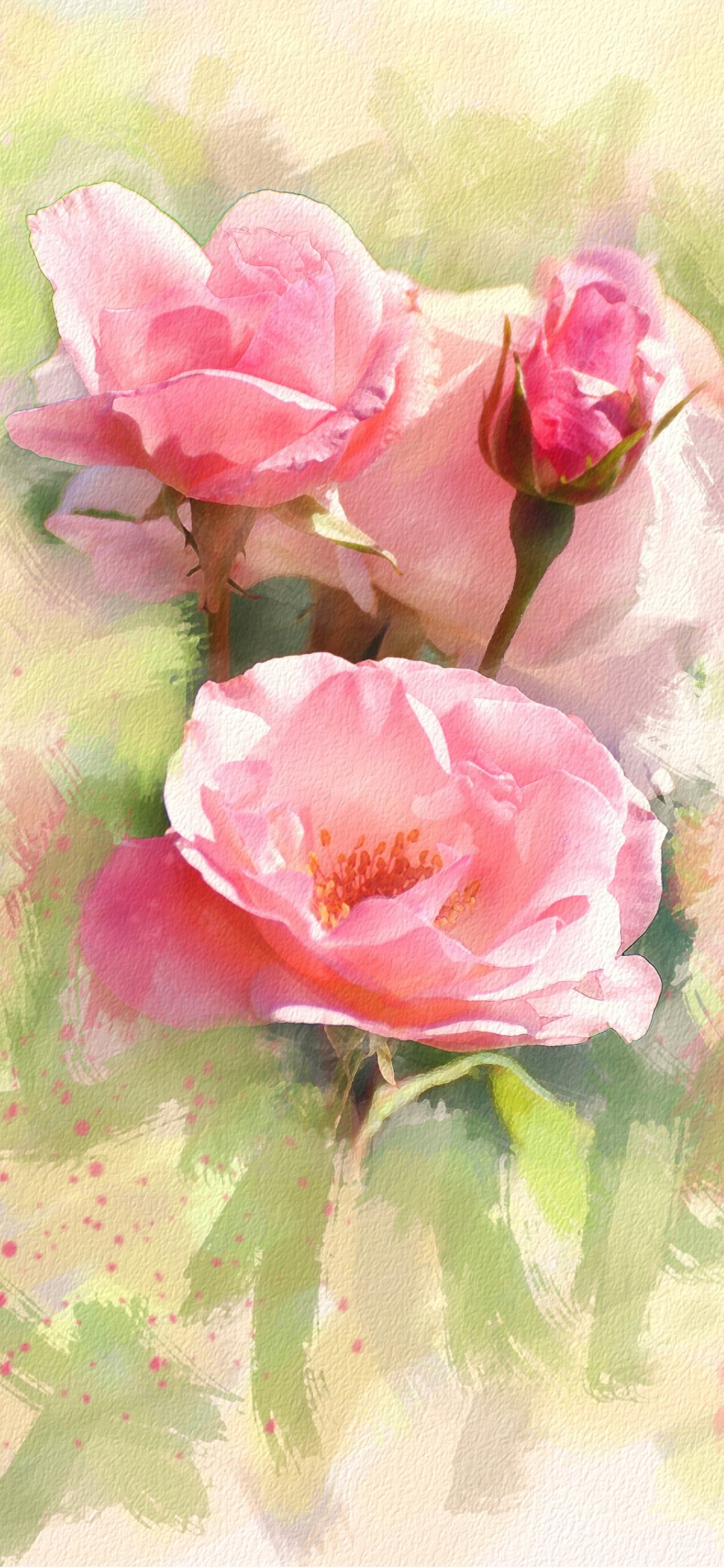 Обои акварельная живопись, живопись, рисование, акварельные краски, сад роз в разрешении 1125x2436