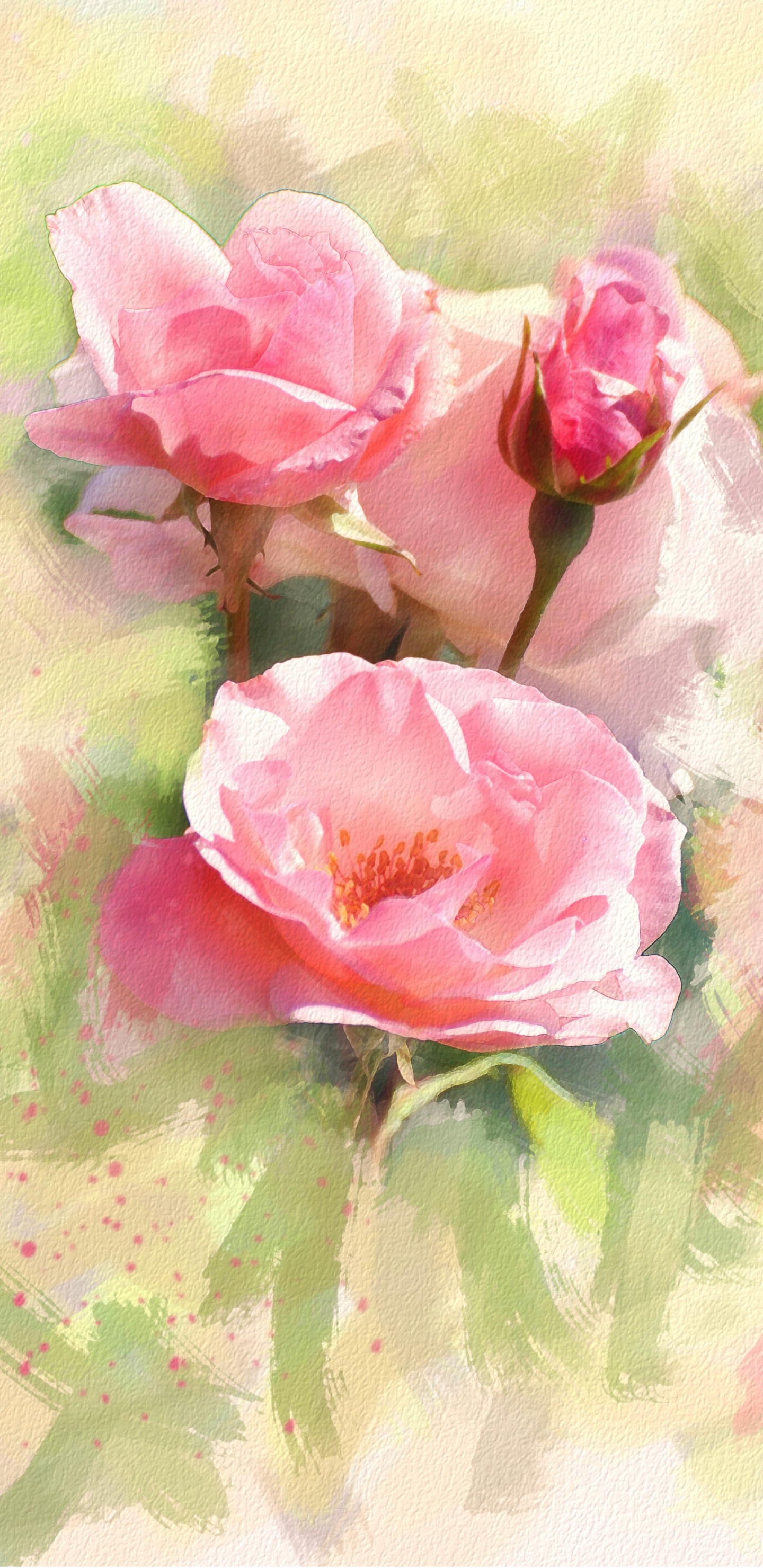 Обои акварельная живопись, живопись, рисование, акварельные краски, сад роз в разрешении 1440x2960