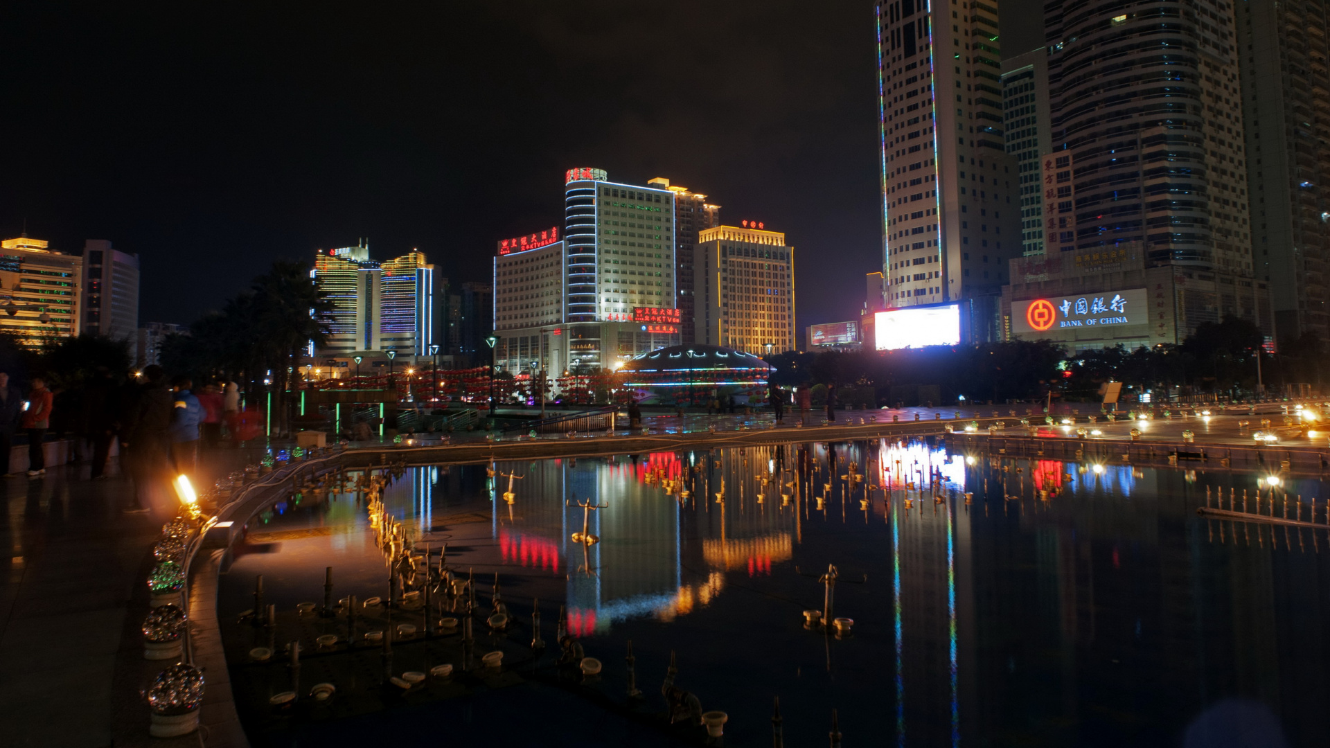 Обои небоскреб, ночь, город, городской пейзаж, метрополия в разрешении 1920x1080