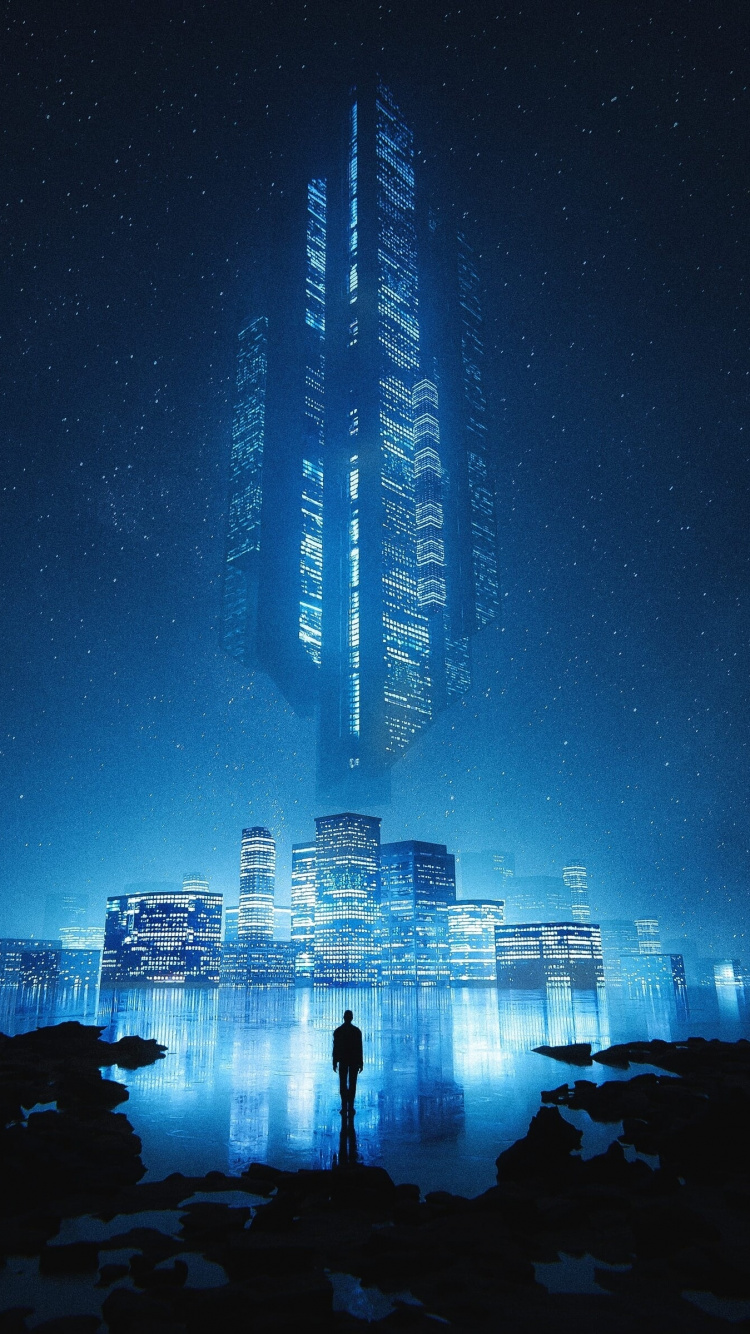 Обои синий, вода, небоскреб, атмосфера, здание в разрешении 750x1334