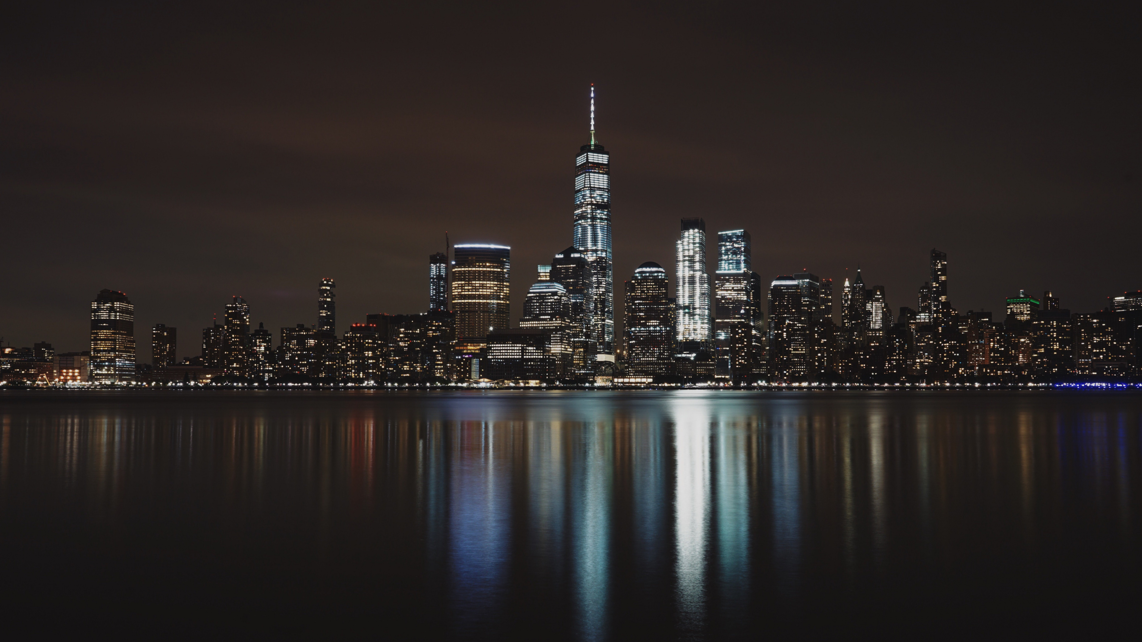 Обои ночь, город, городской пейзаж, линия горизонта, метрополия в разрешении 3840x2160