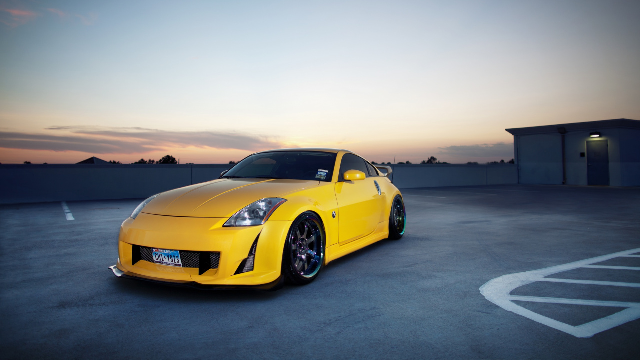 Обои Ниссан, спорткар, авто, желтый, тюнинг автомобилей в разрешении 1280x720