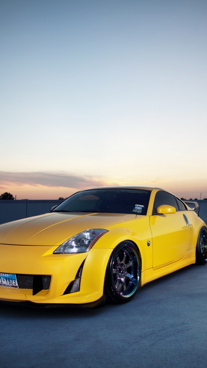 Обои Ниссан, спорткар, авто, желтый, тюнинг автомобилей в разрешении 720x1280