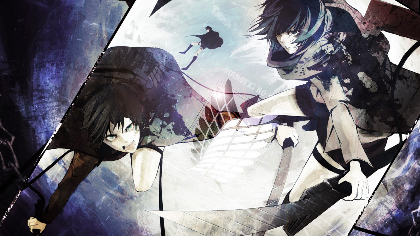 Обои эрен йегер, Микаса Акерман, Леви, Армин Арлерт, нападение на титан в разрешении 1366x768