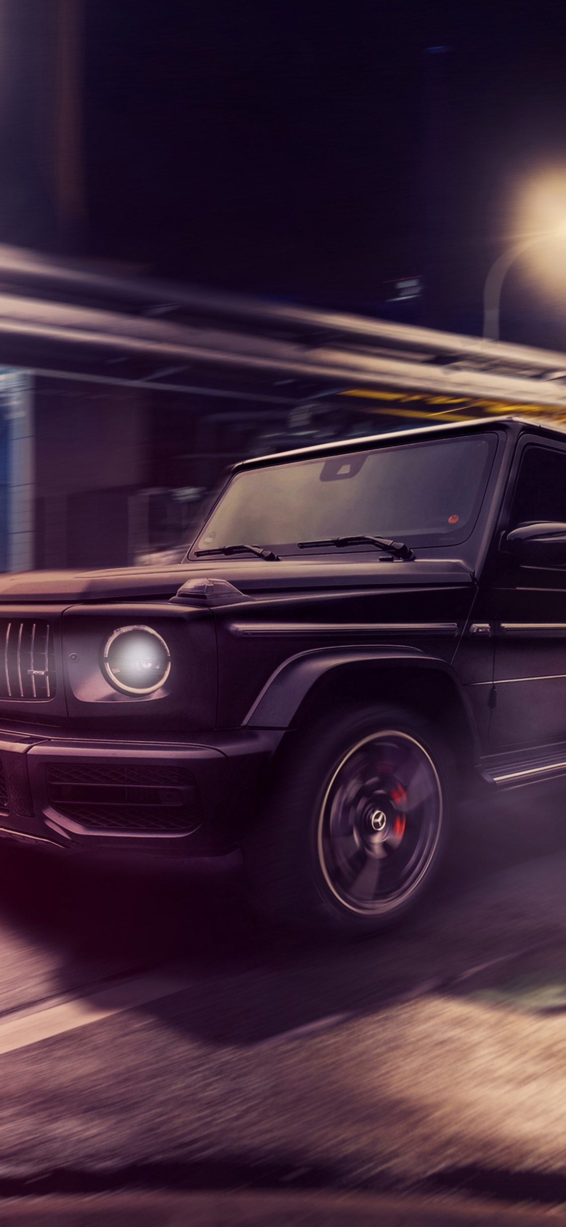 Обои ночь, mercedes benz, отражение, фара, колесо в разрешении 1125x2436