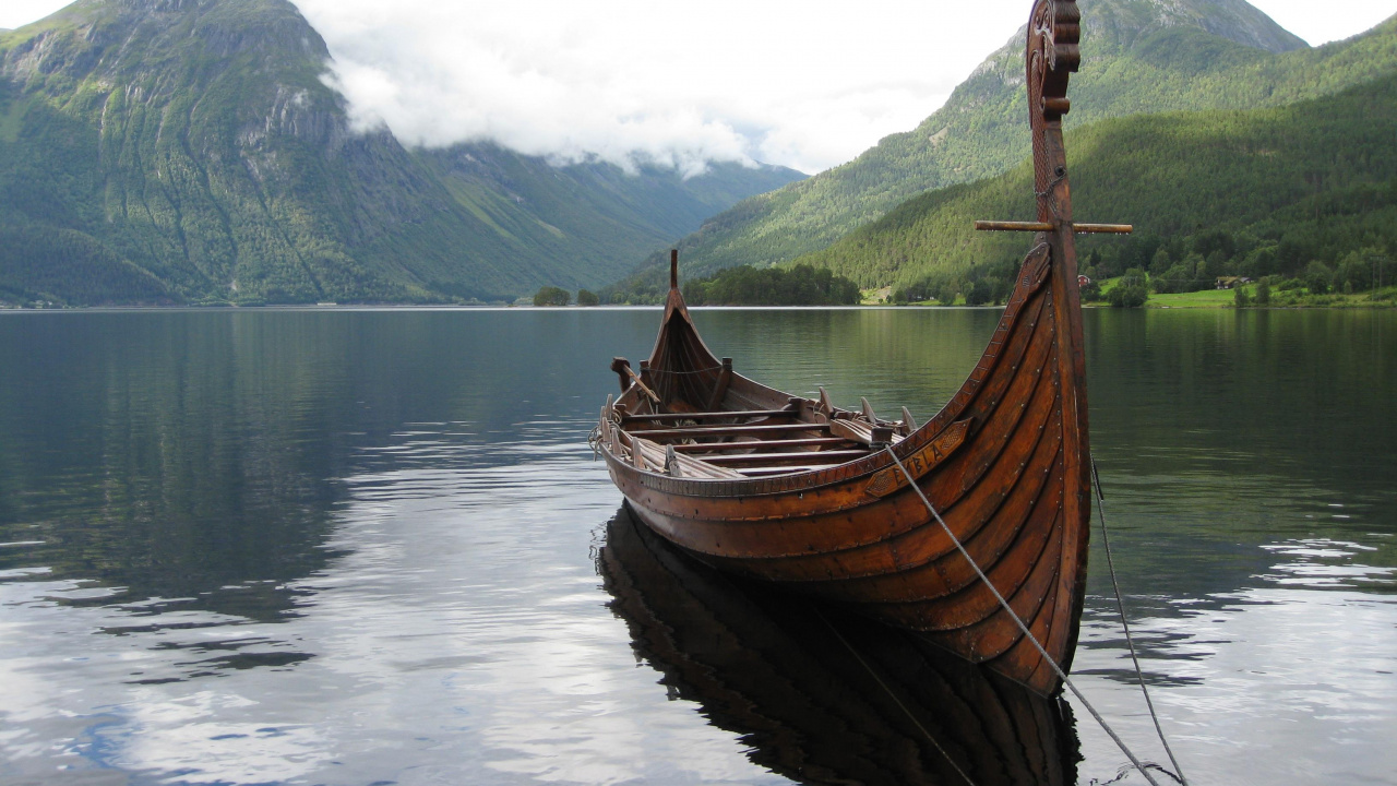 Обои фьорд, викинги, варяг, Корабли викингов, корабль в разрешении 1280x720