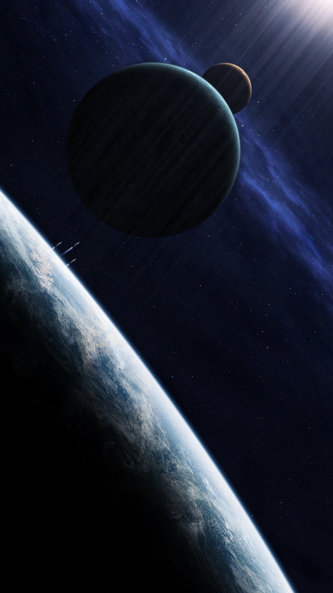 Обои атмосфера, планета, автомобильное освещение, капюшон, автомобильные шины в разрешении 1080x1920