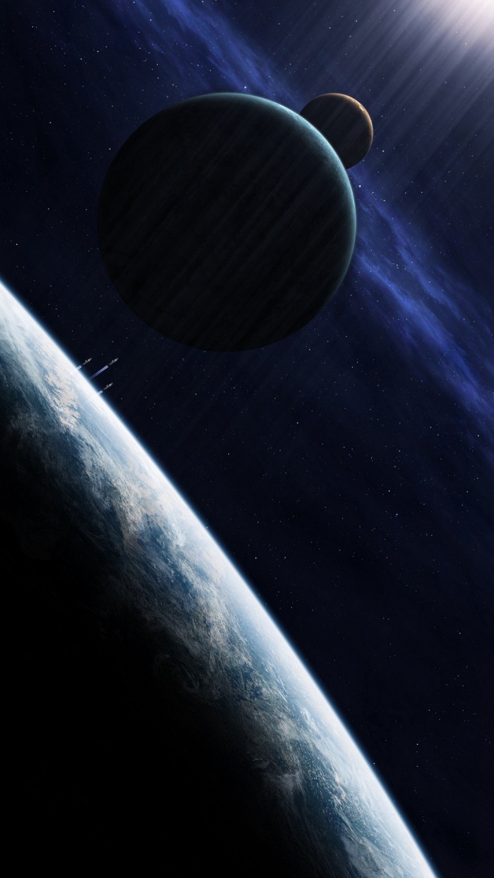 Обои атмосфера, планета, автомобильное освещение, капюшон, автомобильные шины в разрешении 720x1280