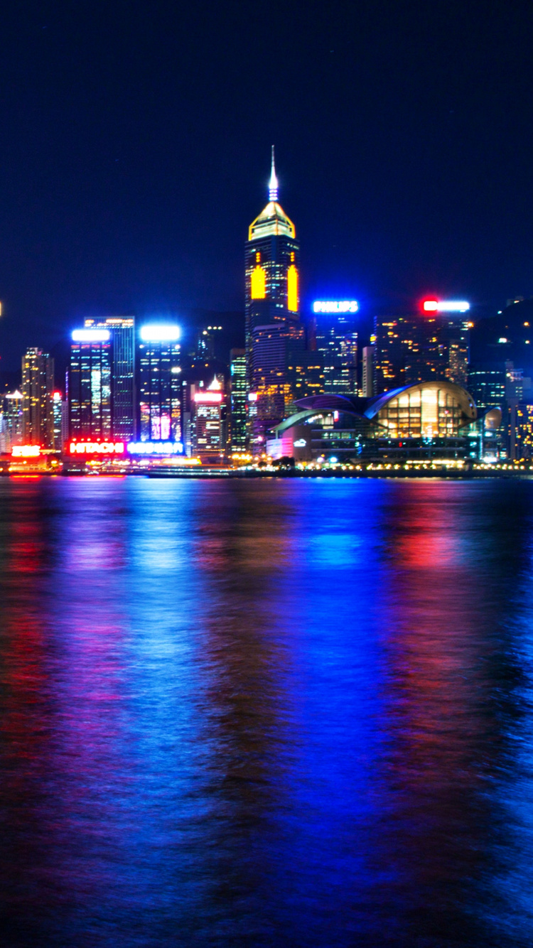 Обои Ван-Чай, городской пейзаж, город, линия горизонта, ночь в разрешении 750x1334