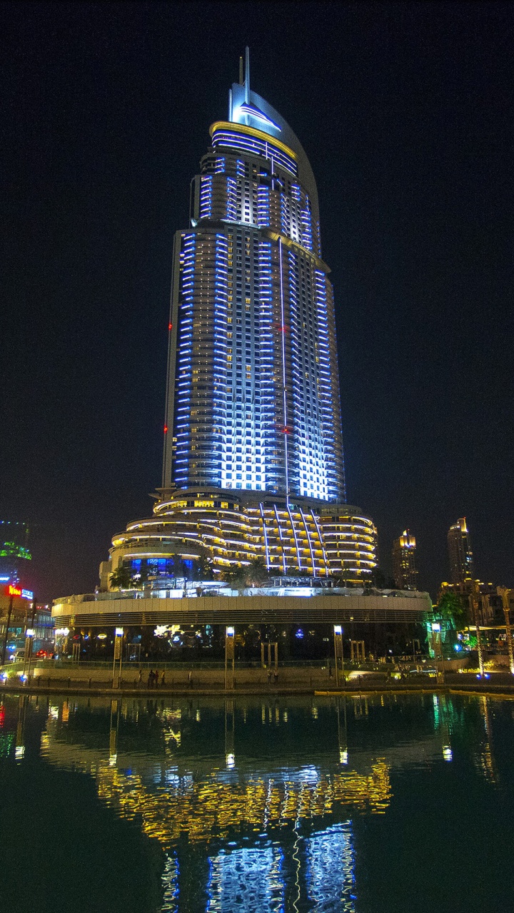 Обои Дубай Марина, небоскреб, ориентир, вышка, ночь в разрешении 720x1280
