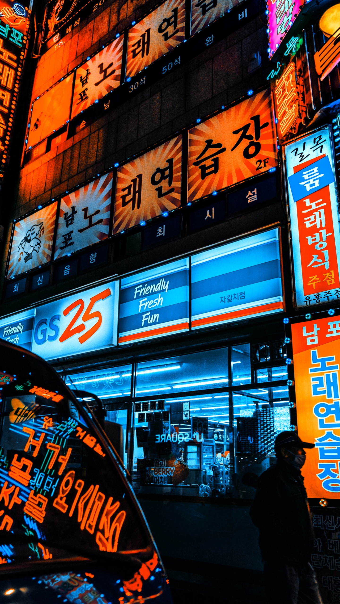 Обои освещение, здание, электронные табло, вывеска, Реклама в разрешении 1440x2560