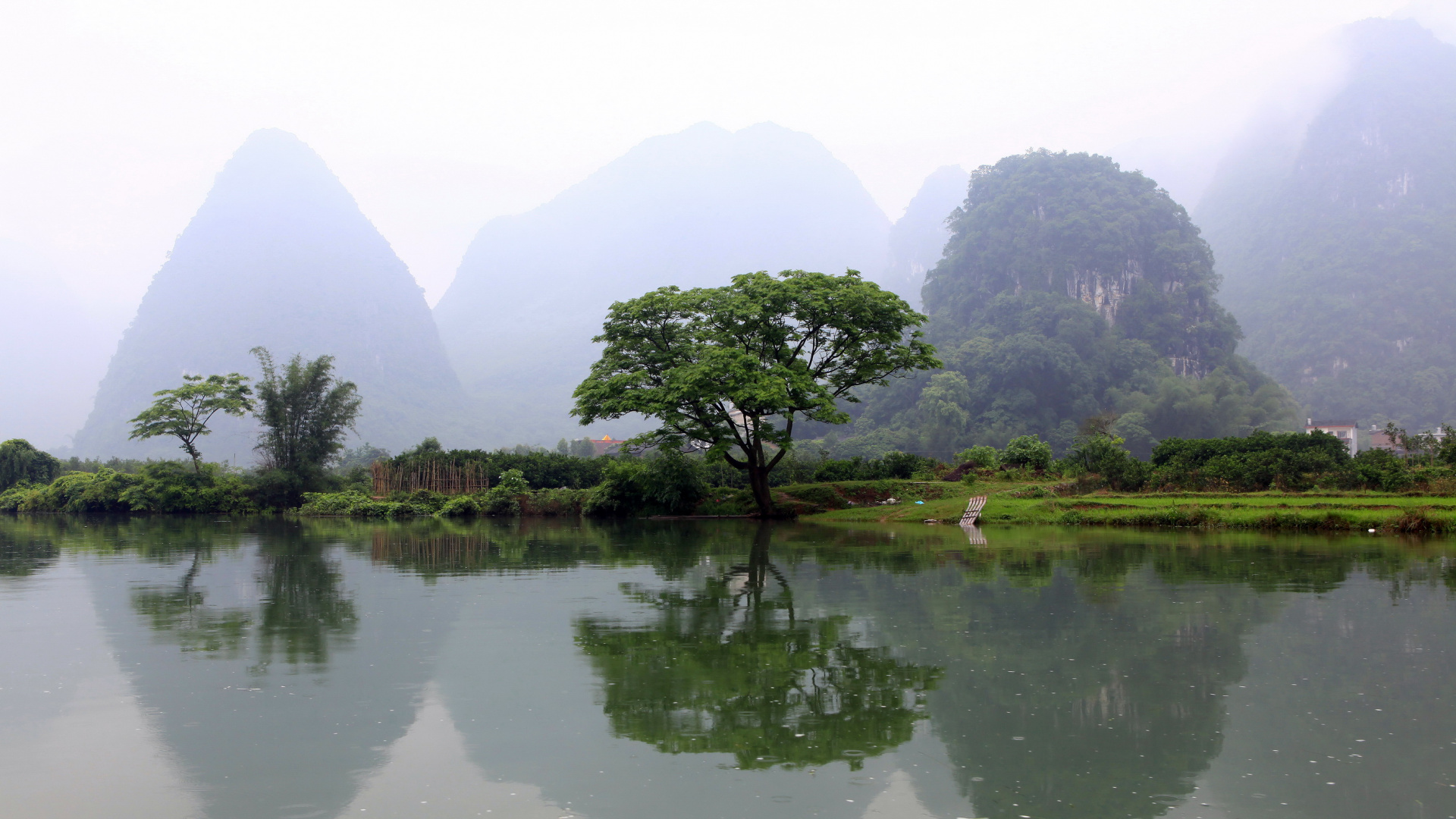 Обои природа, гидроресурсы, отражение, вода, горная станция в разрешении 1920x1080