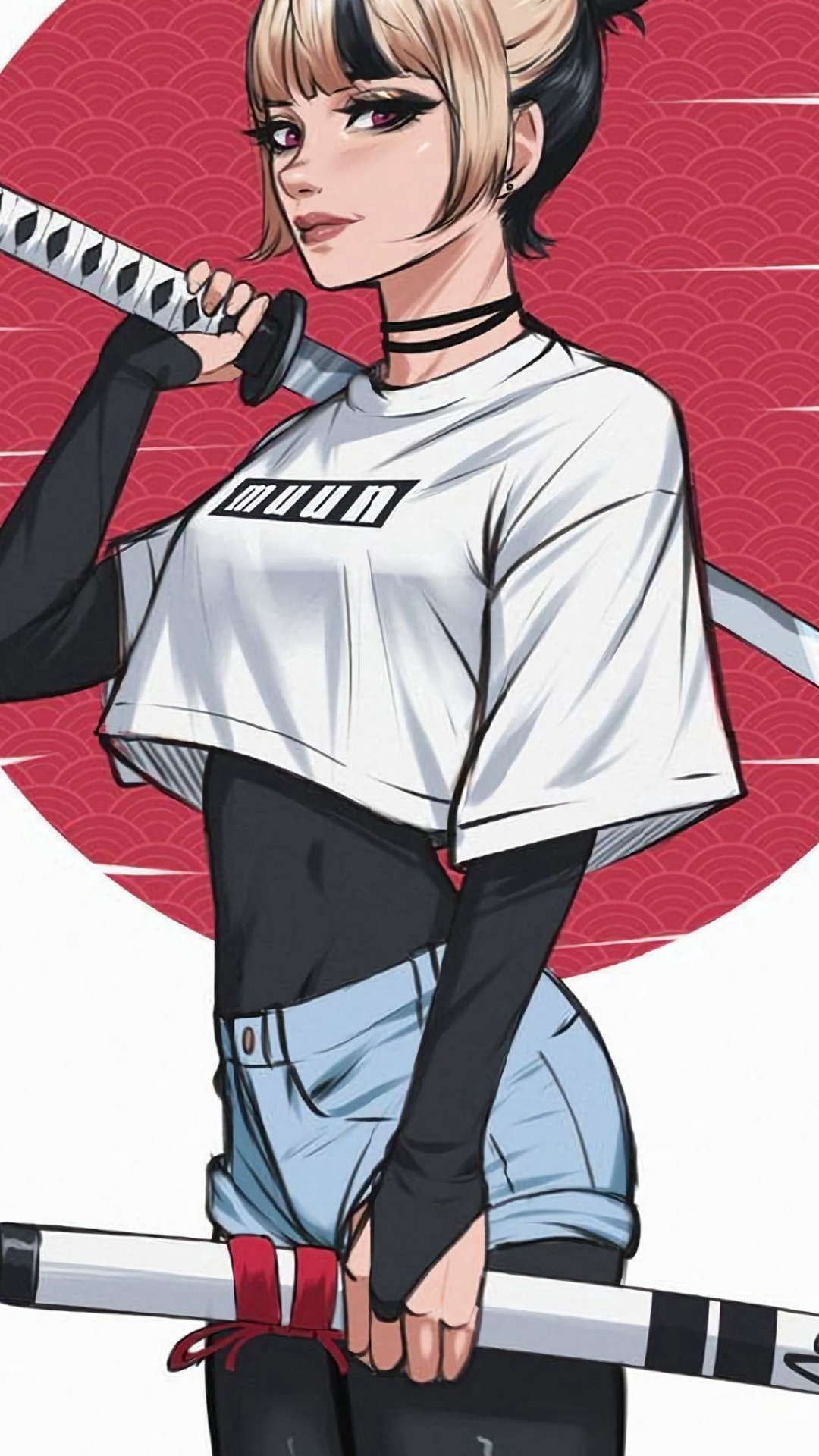 Обои катана девушка арт, катану, арт, живопись, футболка в разрешении 1080x1920