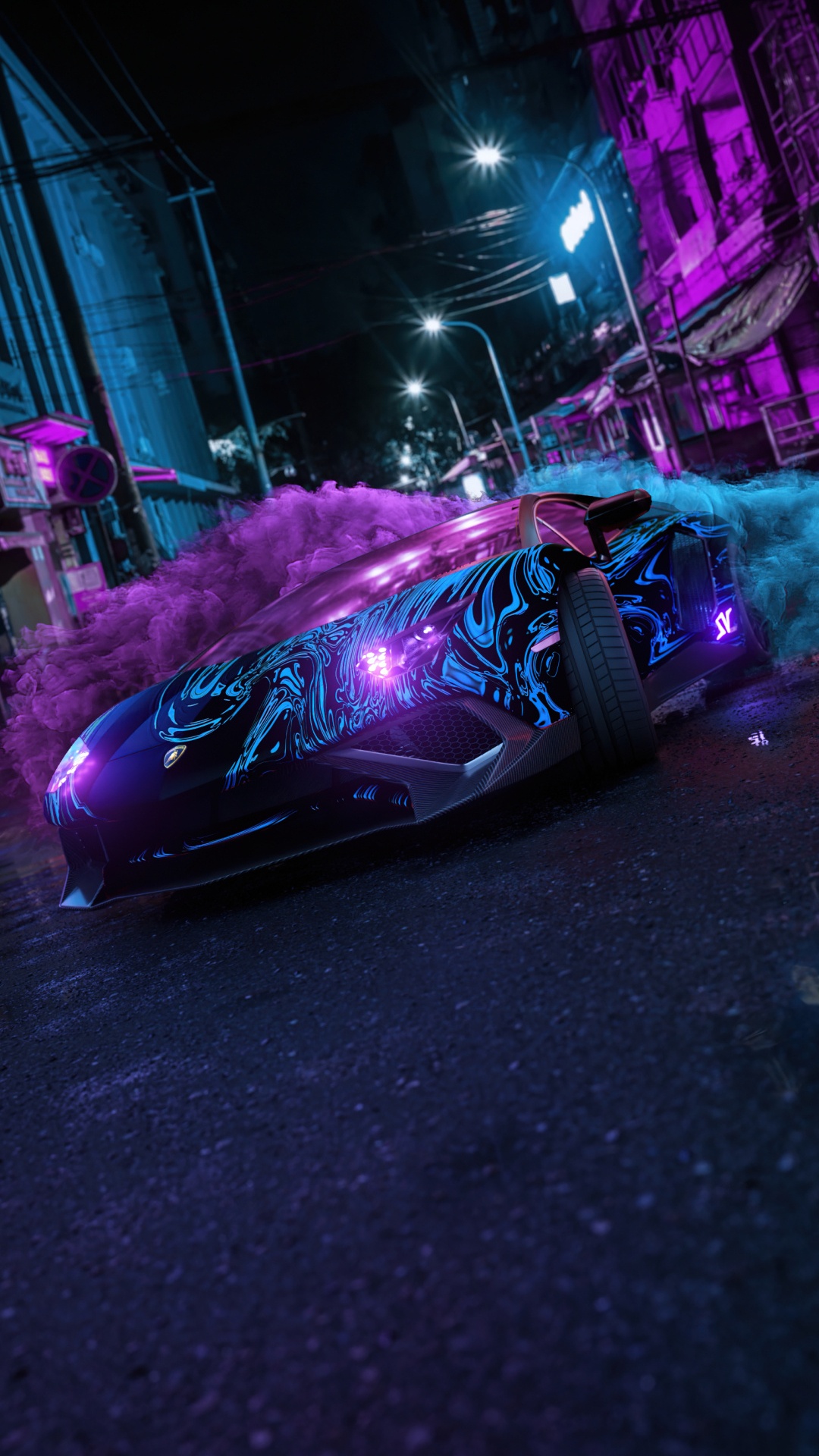 Обои легковые автомобили, спорткар, Ламборджини, автомобильное освещение, капюшон в разрешении 1080x1920