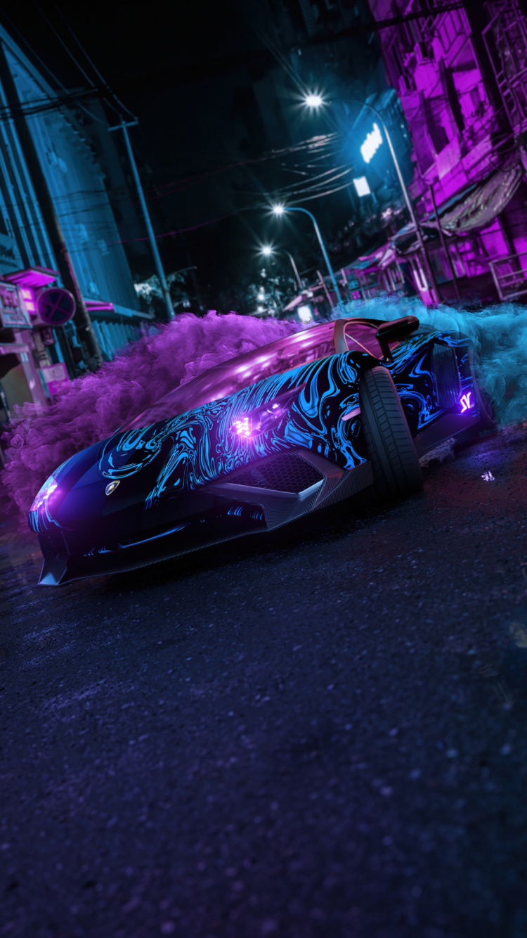 Обои легковые автомобили, спорткар, Ламборджини, автомобильное освещение, капюшон в разрешении 750x1334