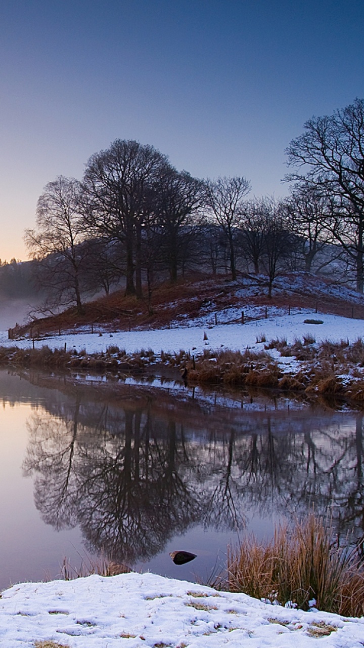 Обои снег, зима, природа, отражение, вода в разрешении 720x1280