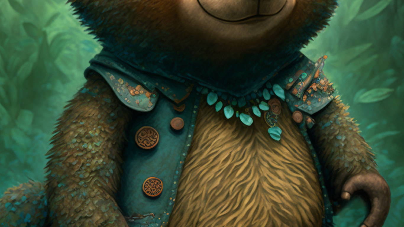 Обои плюшевый мишка, Гризли, игрушка, олененок, арт в разрешении 1366x768