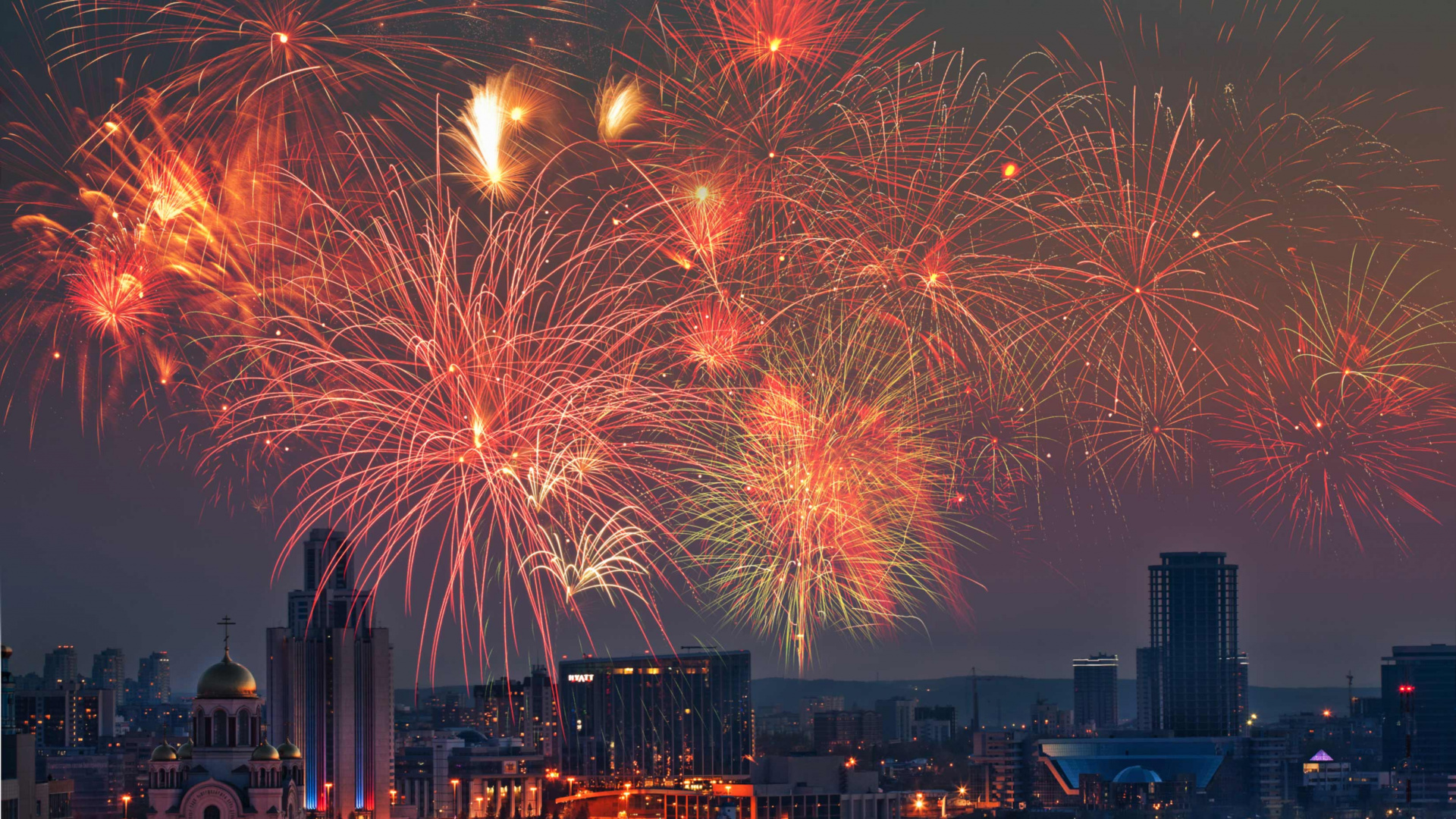 Обои салют, канун Нового года, ночь, событие, фестиваль в разрешении 1920x1080