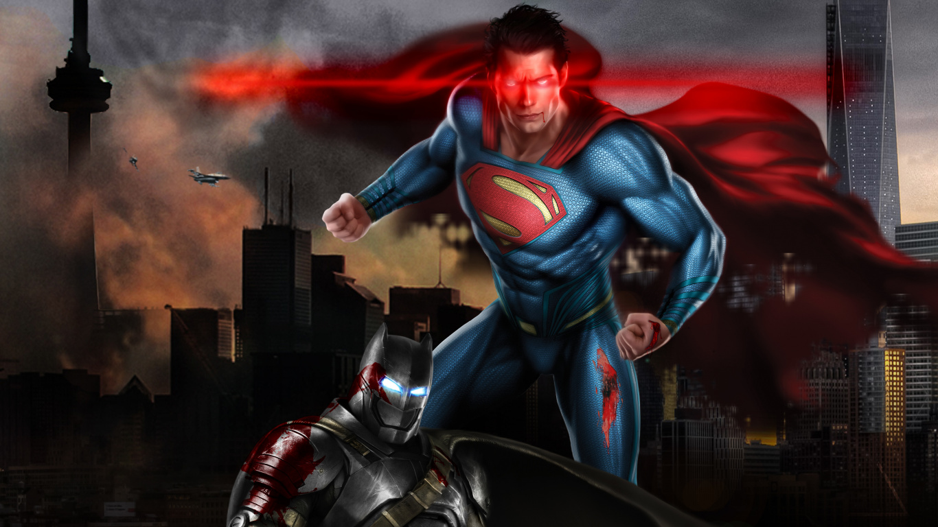 Обои Бэтмен, Супермен, арт, супергерой, артист в разрешении 1366x768