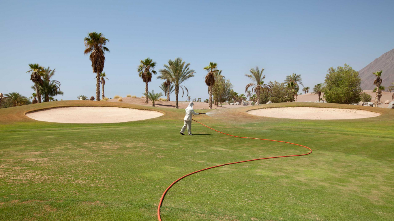 Обои площадка для гольфа, гольф, спортивные объекты, газон, земельный участок в разрешении 1366x768