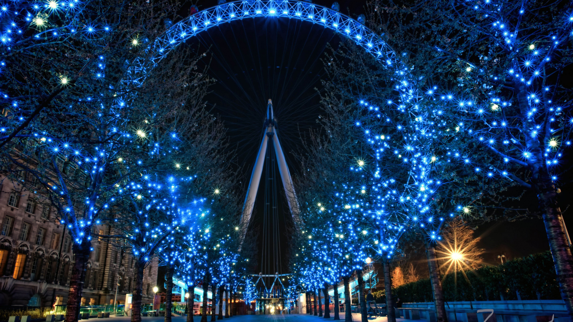 Обои река темза, Биг Бен, ночь, колесо обозрения, ориентир в разрешении 1920x1080