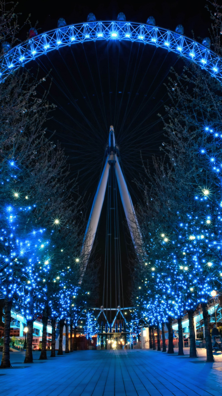 Обои река темза, Биг Бен, ночь, колесо обозрения, ориентир в разрешении 750x1334