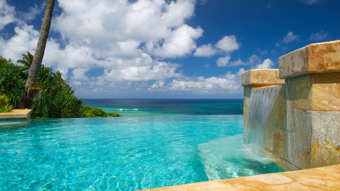 Обои плавательный бассейн, прибежище, море, Карибский бассейн, досуг в разрешении 1366x768