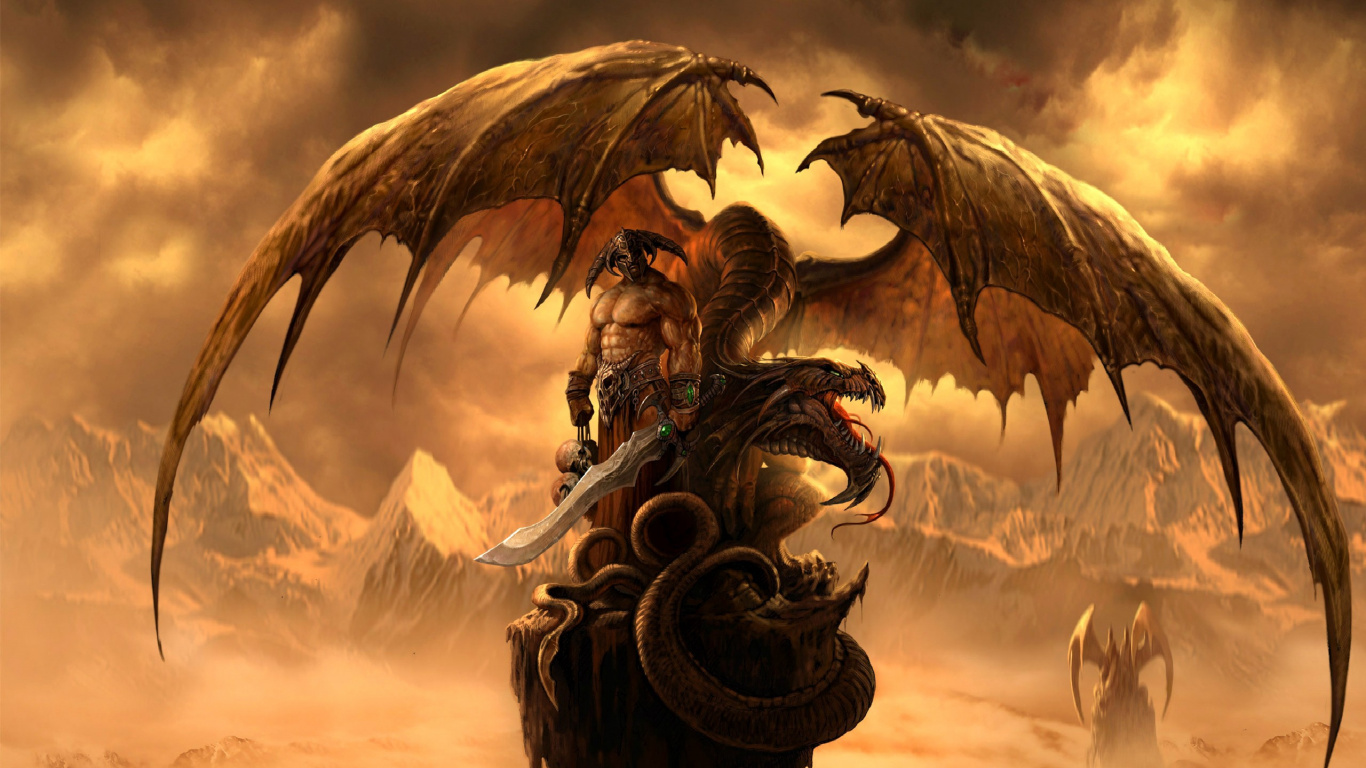 Обои подземелья драконов, дракон, фэнтези, фантастическое искусство, мифическое существо в разрешении 1366x768