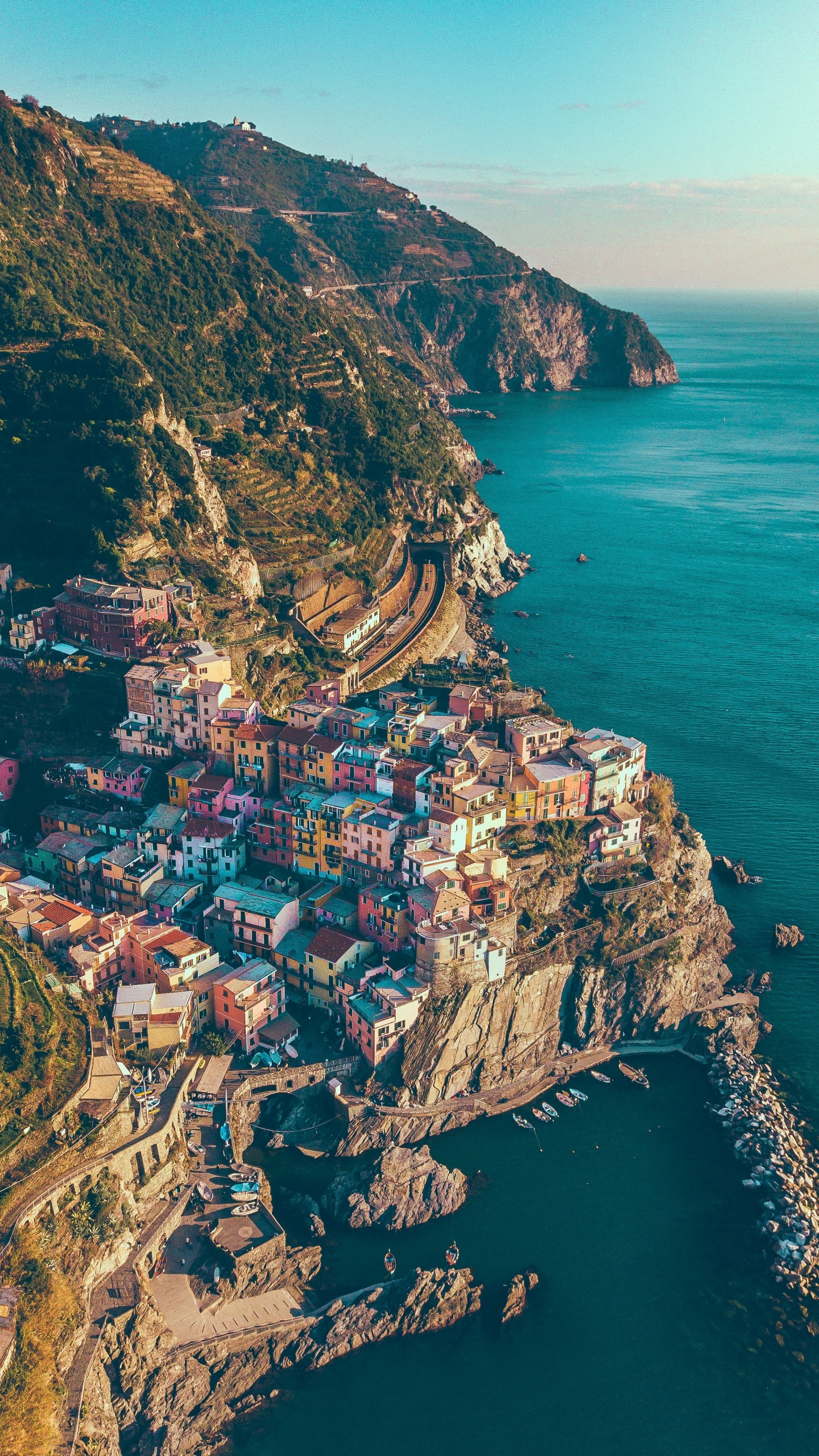 Обои Манарола, побережье, обрыв, море, мыс в разрешении 1440x2560