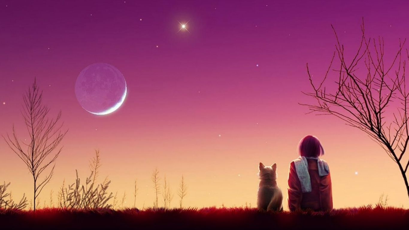 Обои природа, луна, астрономический объект, ночь, вечер в разрешении 1366x768