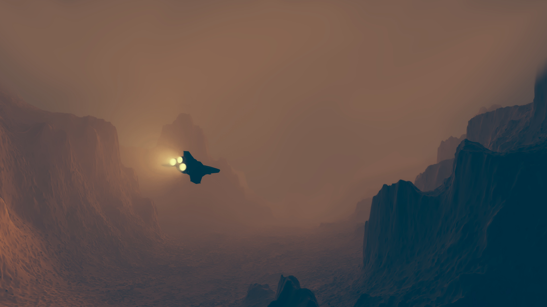 Обои атмосфера, дымка, гора, крыло, пейзаж в разрешении 1920x1080