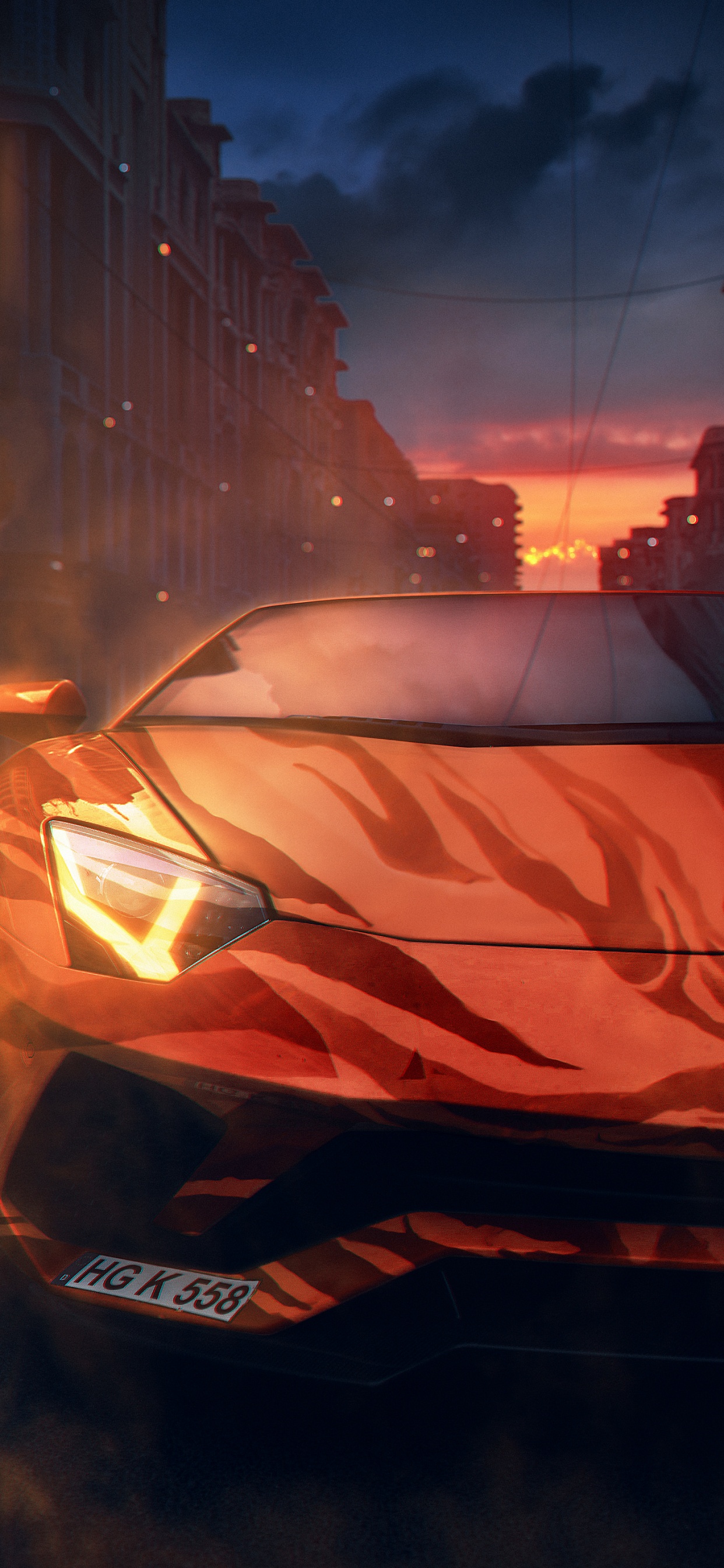 Обои Оранжевый цвет, спорткар, легковые автомобили, Ламборджини, Шевроле Корвет в разрешении 1242x2688