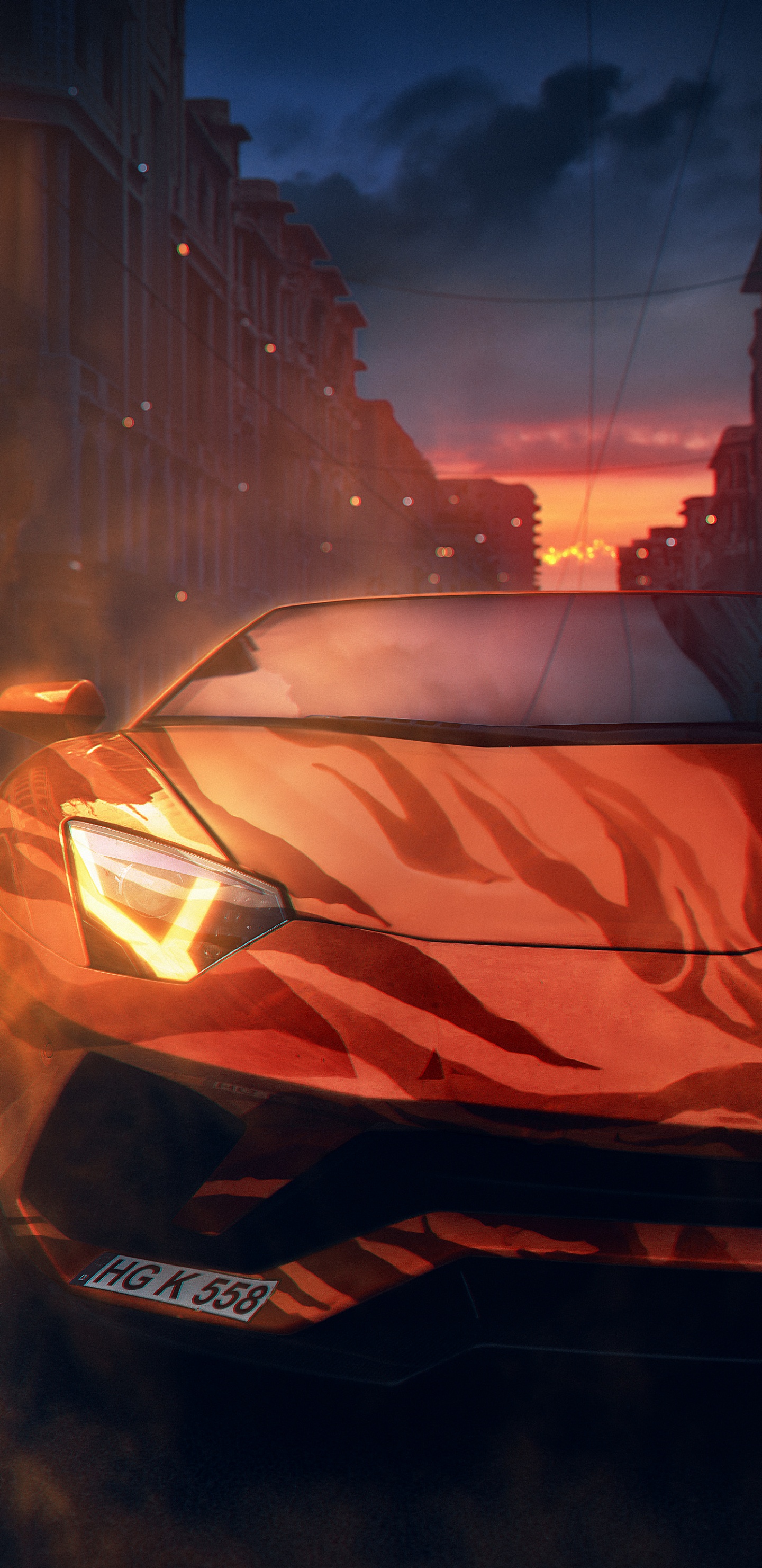 Обои Оранжевый цвет, спорткар, легковые автомобили, Ламборджини, Шевроле Корвет в разрешении 1440x2960