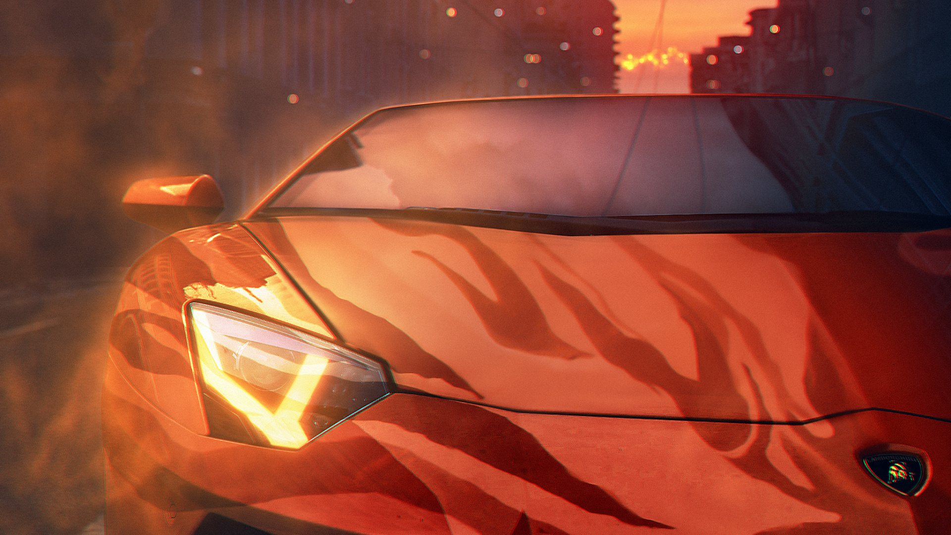 Обои Оранжевый цвет, спорткар, легковые автомобили, Ламборджини, Шевроле Корвет в разрешении 1920x1080